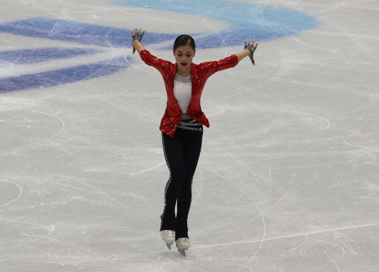 ミラノ・コルティナ冬季五輪最終予選女子SP　演技するアデリア・ペトロシャン（撮影・松本航）