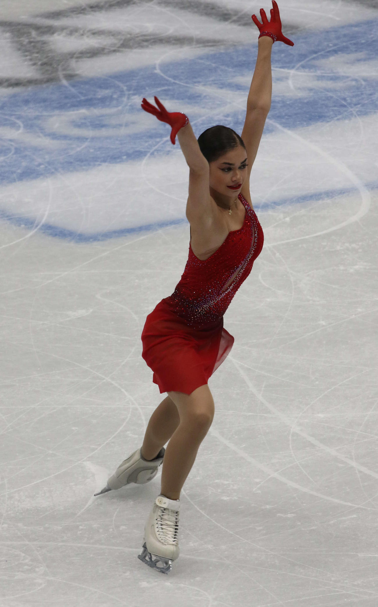 ミラノ・コルティナ冬季五輪最終予選女子フリー　演技するアデリア・ペトロシャン（撮影・松本航）