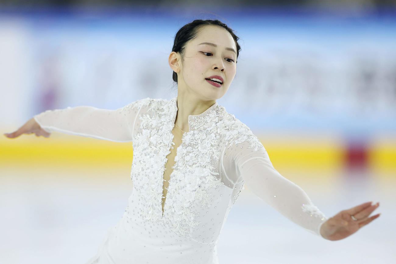 女子SPで演技する三宅（撮影・前田充）