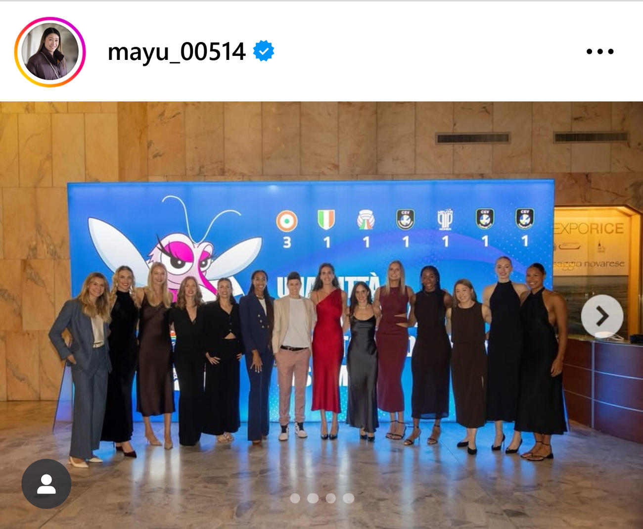 チームメートとの集合写真（石川真佑のインスタグラムから）
