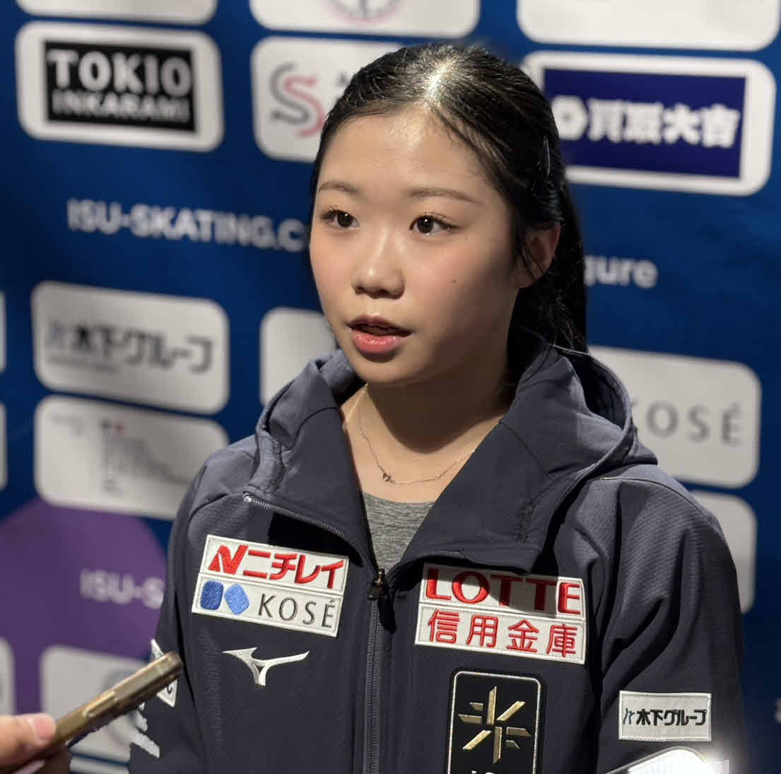 取材に応じる中井亜美（撮影・松本愛香通信員）