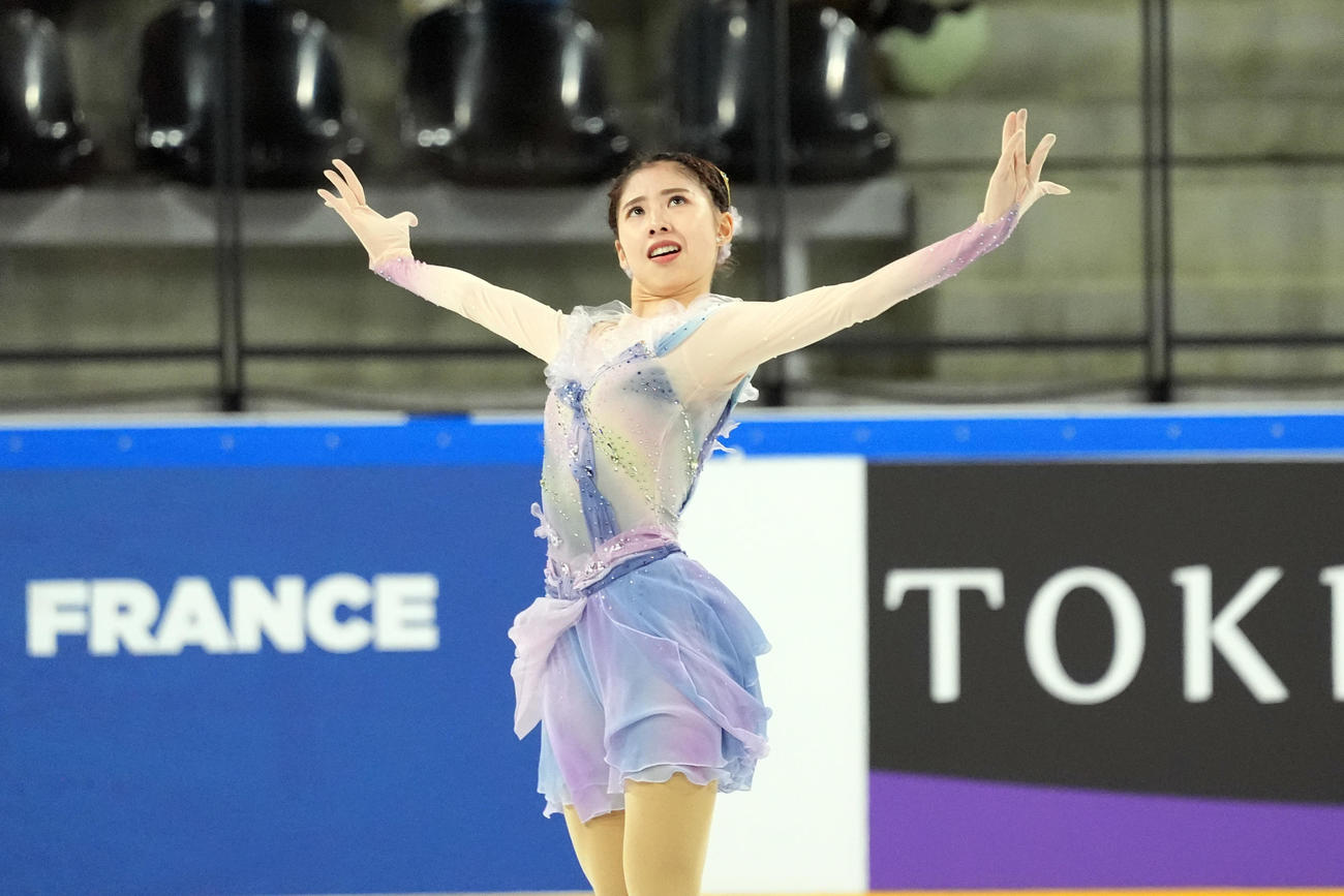女子SPで演技する住吉りをん（撮影　パオロ・ヌッチ）