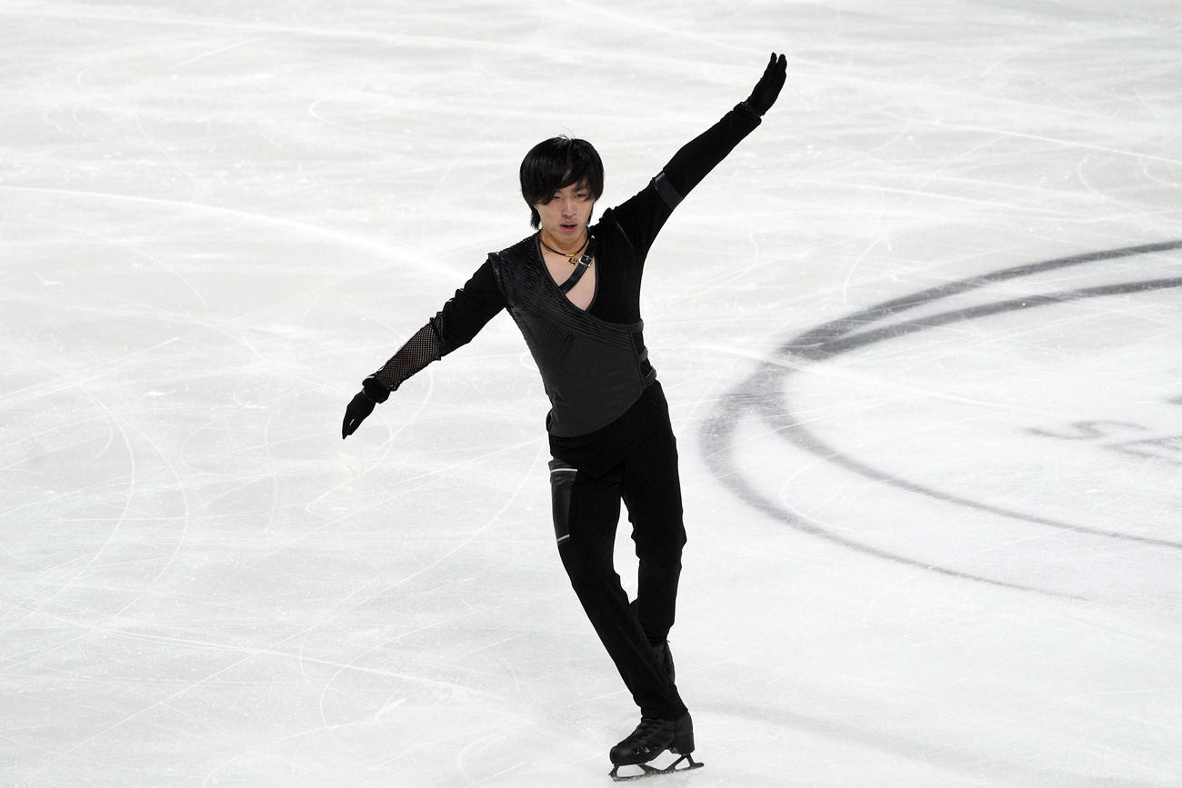 GPシリーズ第1戦フランス大会、男子SPで3位発進となった三浦佳生（撮影・パオロ　ヌッチ）