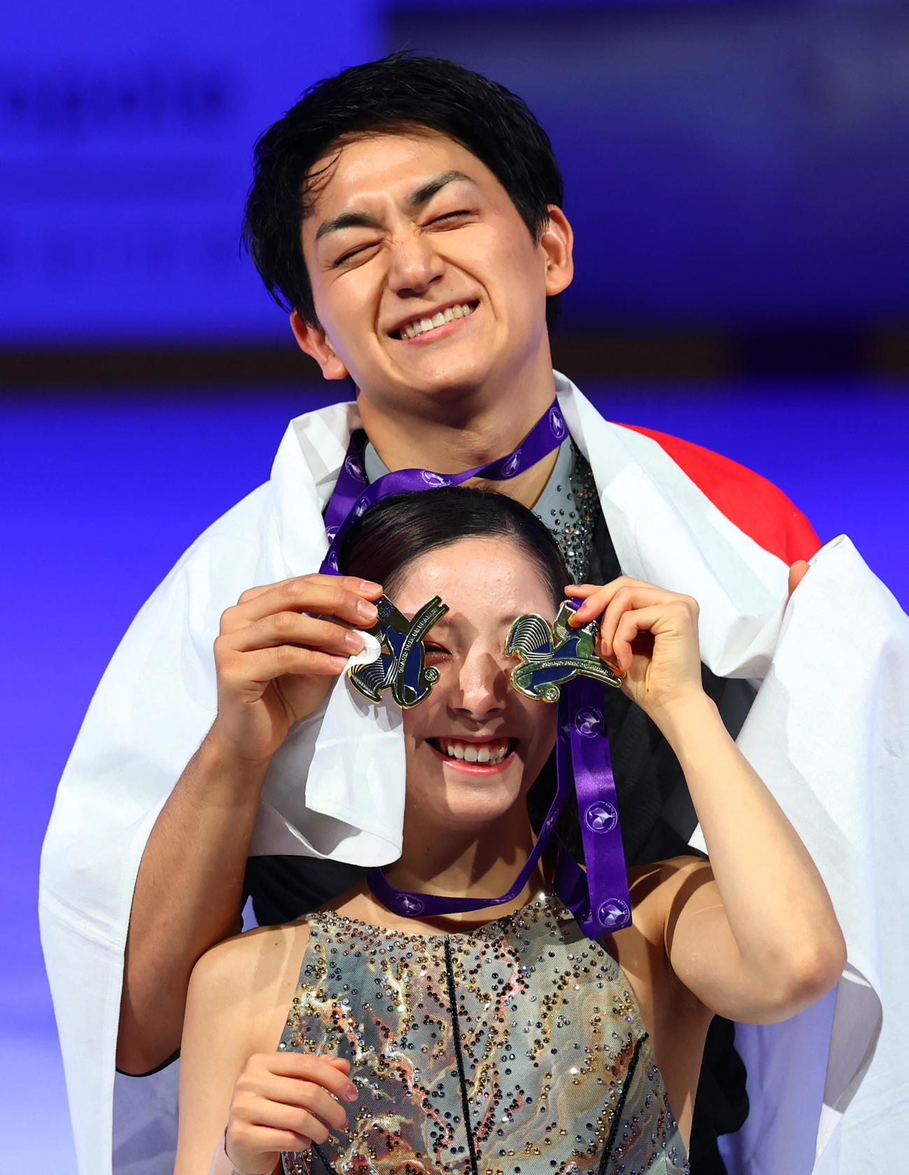 GPシリーズ第1戦フランス大会　優勝した三浦璃来、木原龍一組（ロイター）