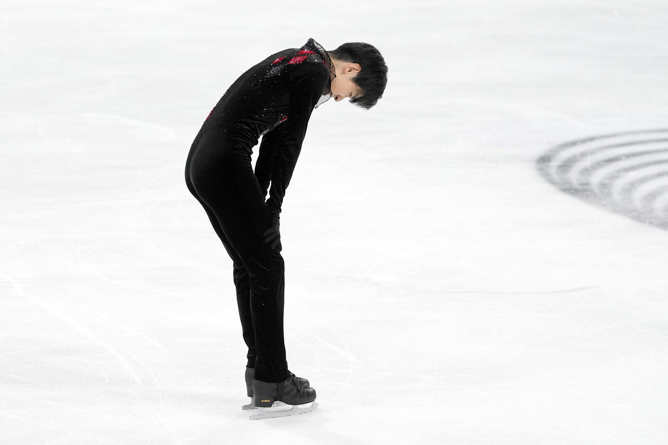 男子フリーの演技を終える壷井達也（撮影・パオロ　ヌッチ）
