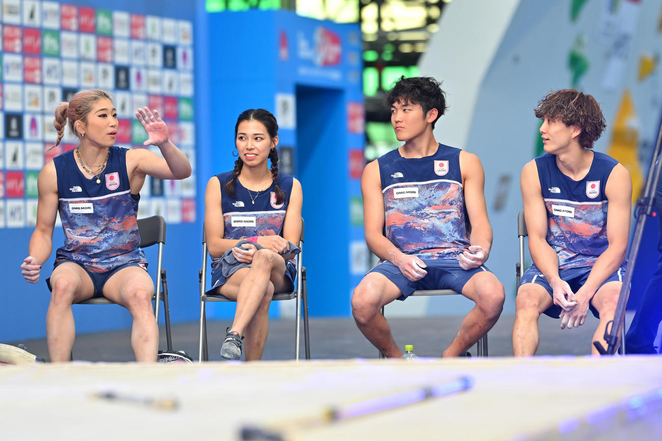 IFSCクライミンググランドファイナルズ福岡2025のボルダー予選に出場した左から野中生萌、中村真緒、安楽宙斗、天笠颯太（C）CB／Shutterz