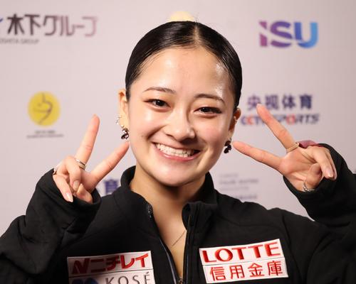 中国杯フリーを終えて笑顔を見せる渡辺（撮影・勝部晃多）