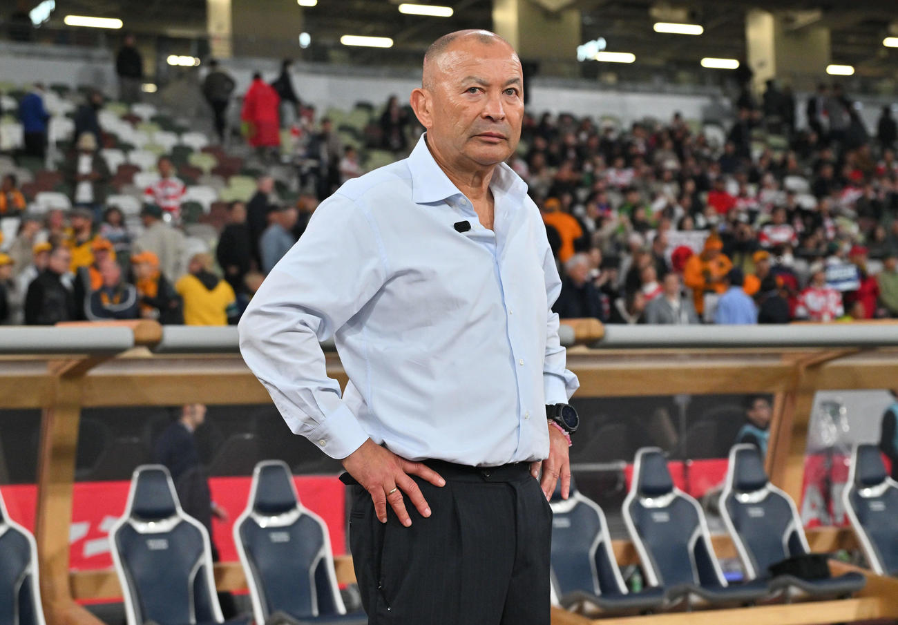 日本対オーストラリア試合後、選手を見守るエディー・ジョーンズHC（撮影・滝沢徹郎）