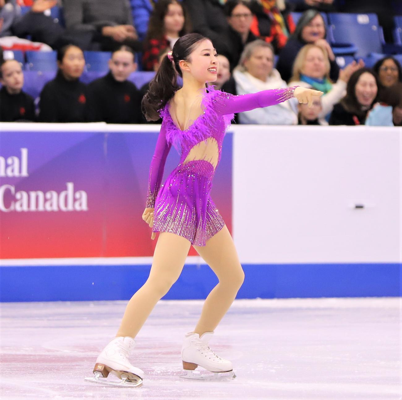 GPシリーズ第3戦スケートカナダ　女子SPでフィニッシュポーズを決める千葉（撮影・藤塚大輔）