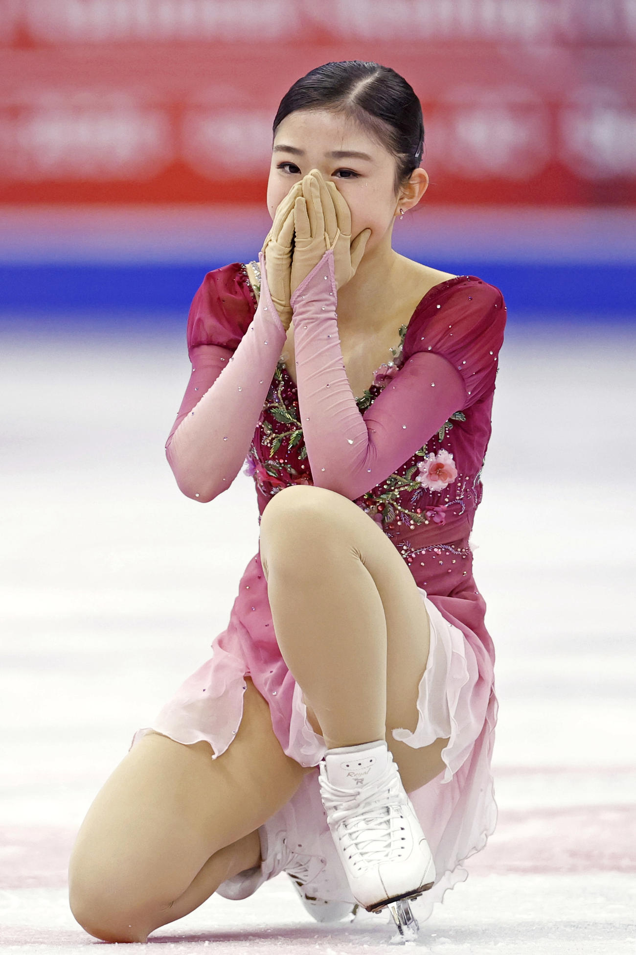 女子フリーの演技を終えた千葉百音。GP初優勝を果たした（共同）