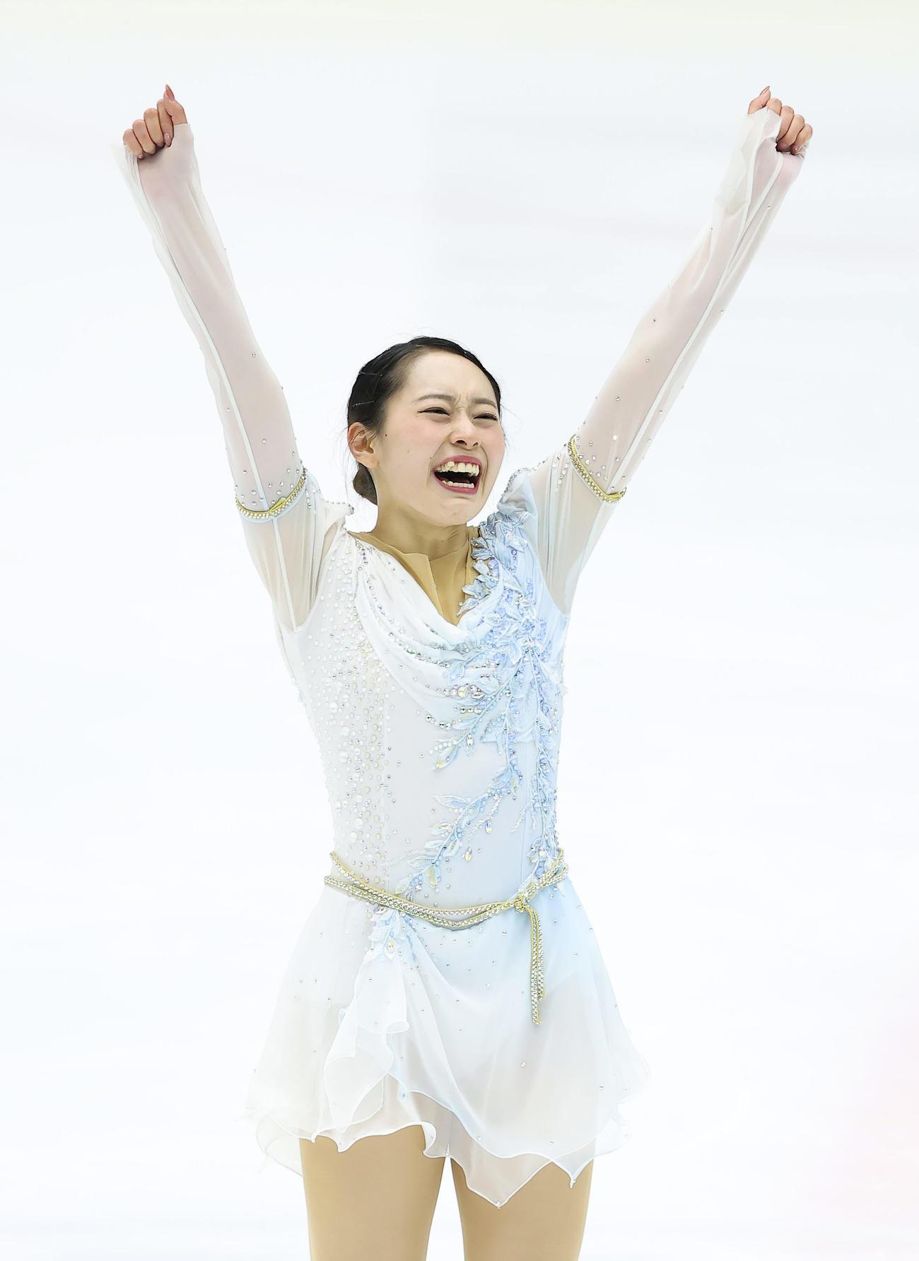 女子フリーの演技を終えガッツポーズする三宅（撮影・前田充）