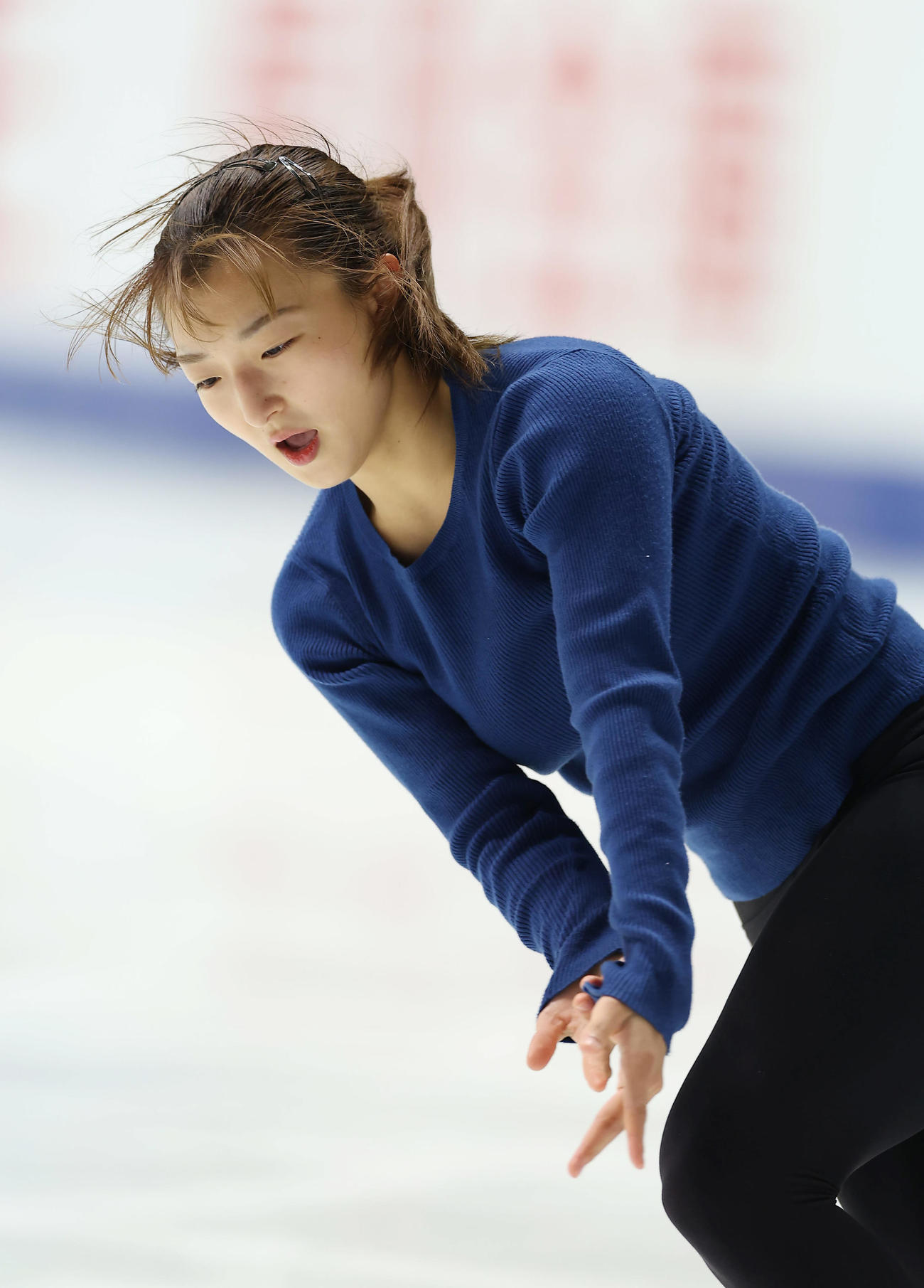 NHK杯前日練習に臨む坂本花織（撮影・前田充）