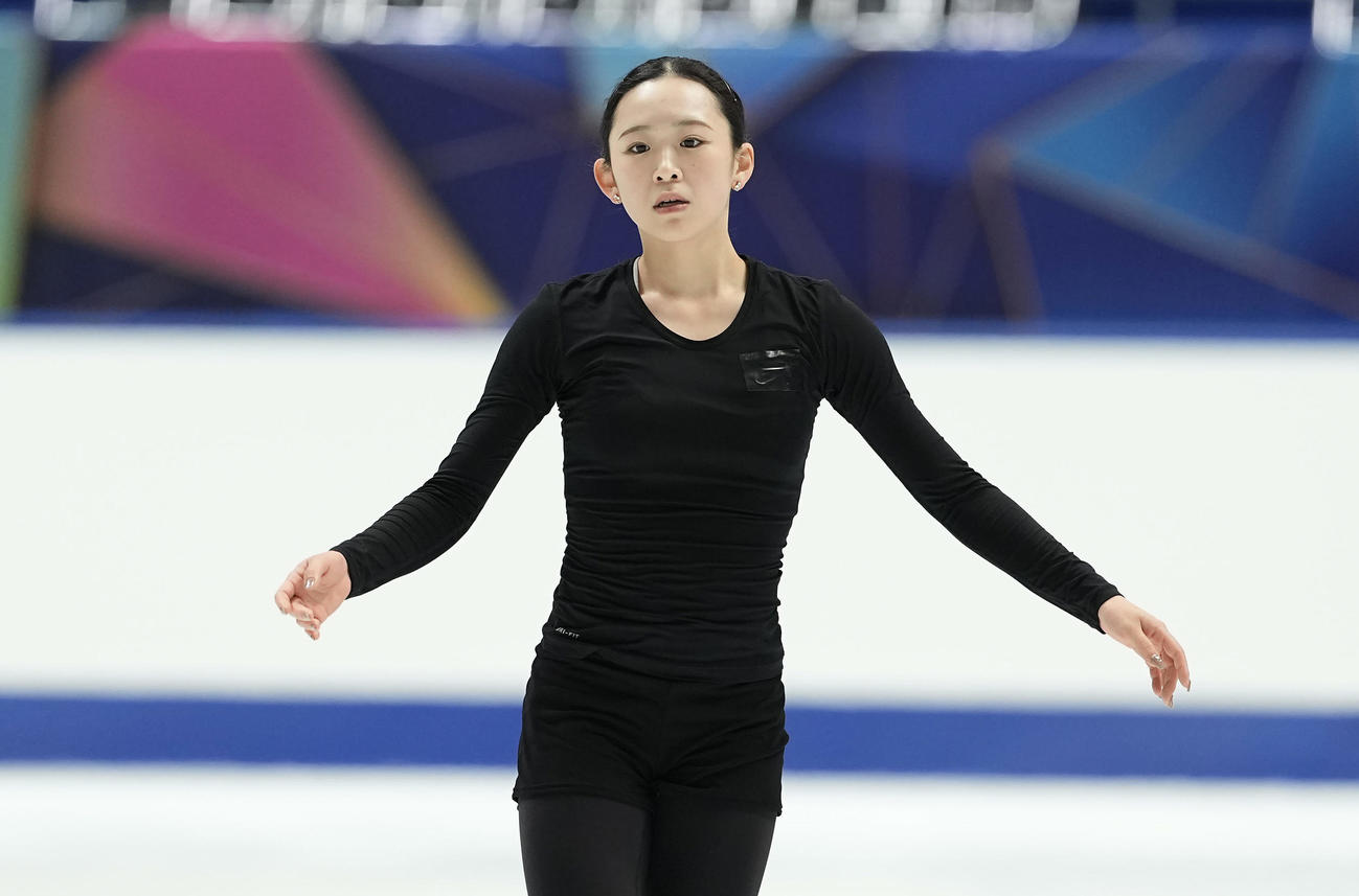 女子フリーに向け練習に臨む青木（撮影・前田充）