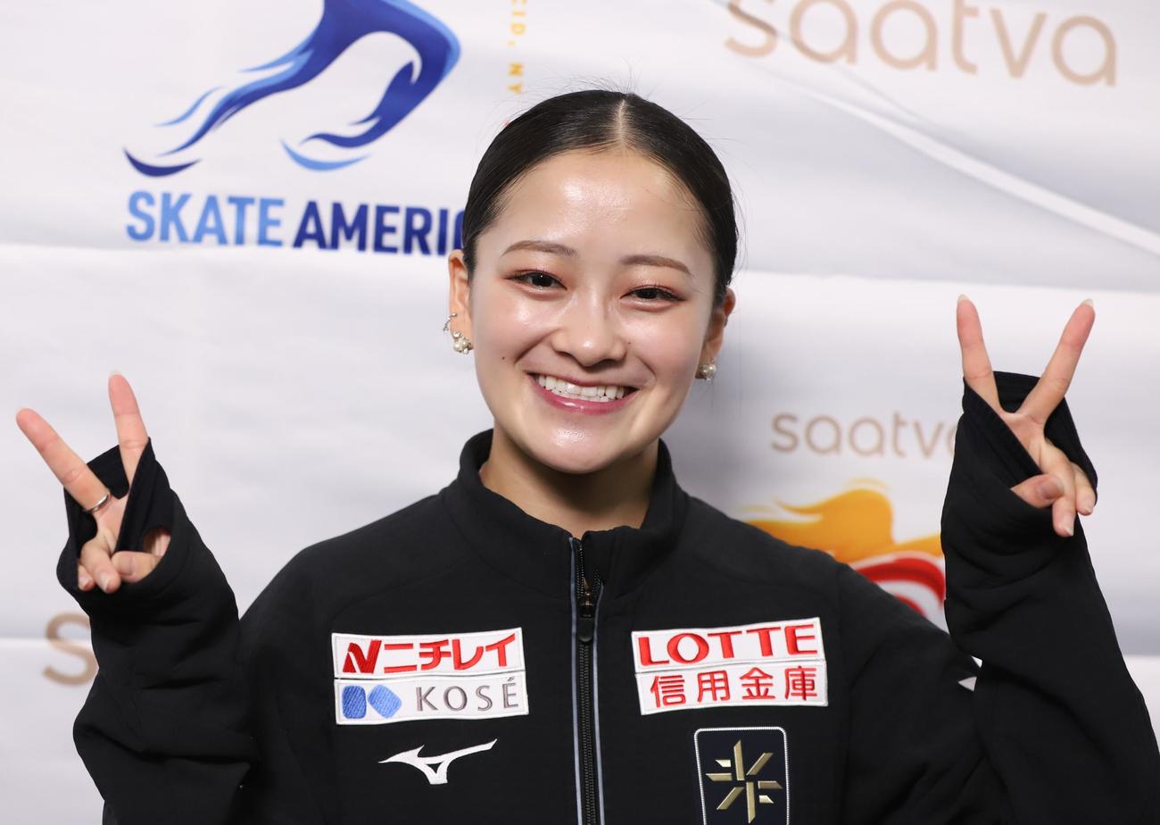 GPシリーズ・スケートアメリカ　開幕前日の公式練習後に笑顔を見せる渡辺（撮影・藤塚大輔）