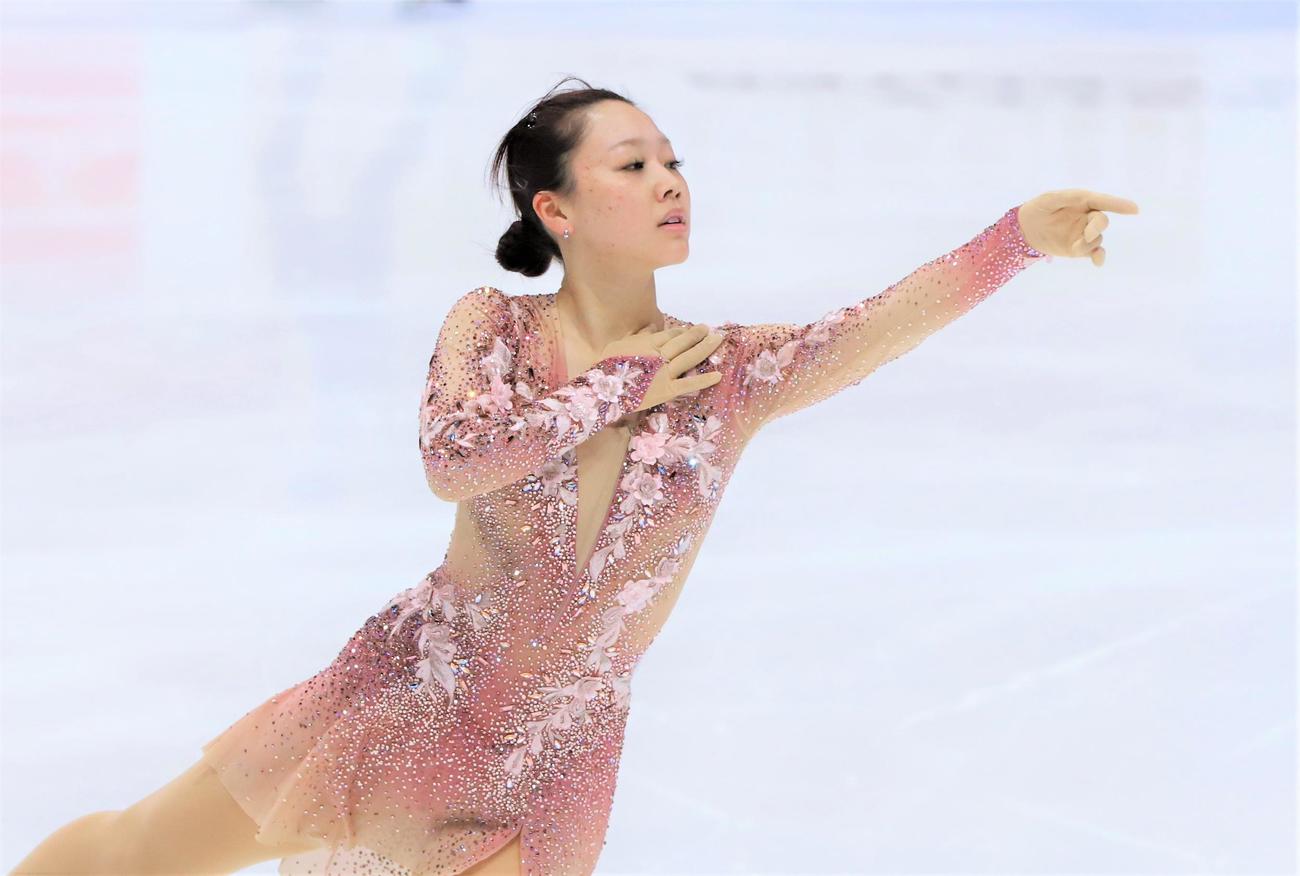 GPシリーズ・スケートアメリカ　女子SP当日の公式練習で調整した樋口（撮影・藤塚大輔）