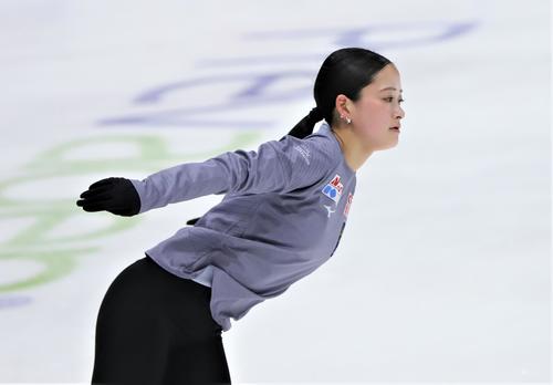 GPシリーズ・スケートアメリカ　女子SP当日の公式練習で調整した渡辺（撮影・藤塚大輔）
