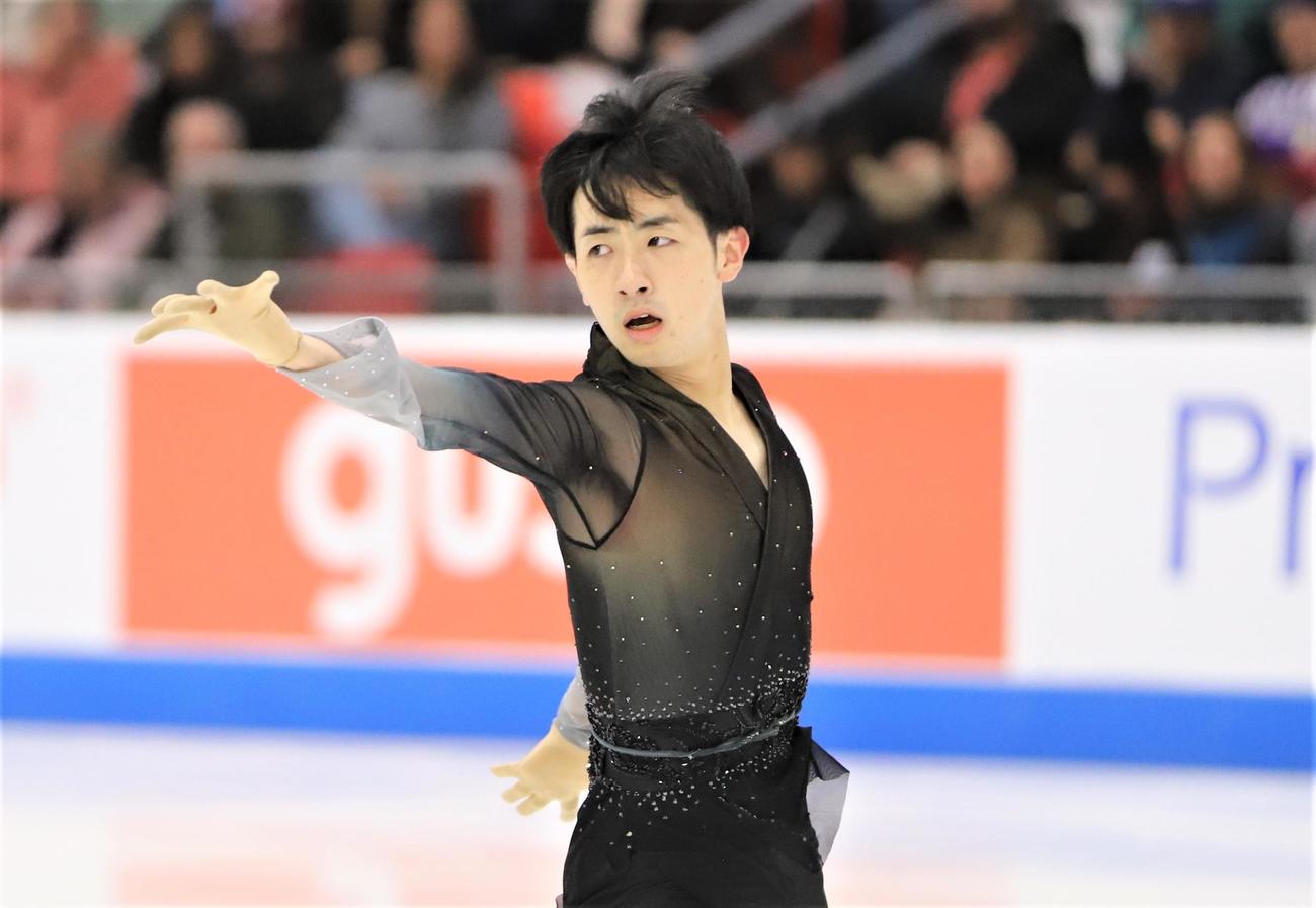 GPシリーズ・スケートアメリカ　男子SPで演技を披露する壷井（撮影・藤塚大輔）