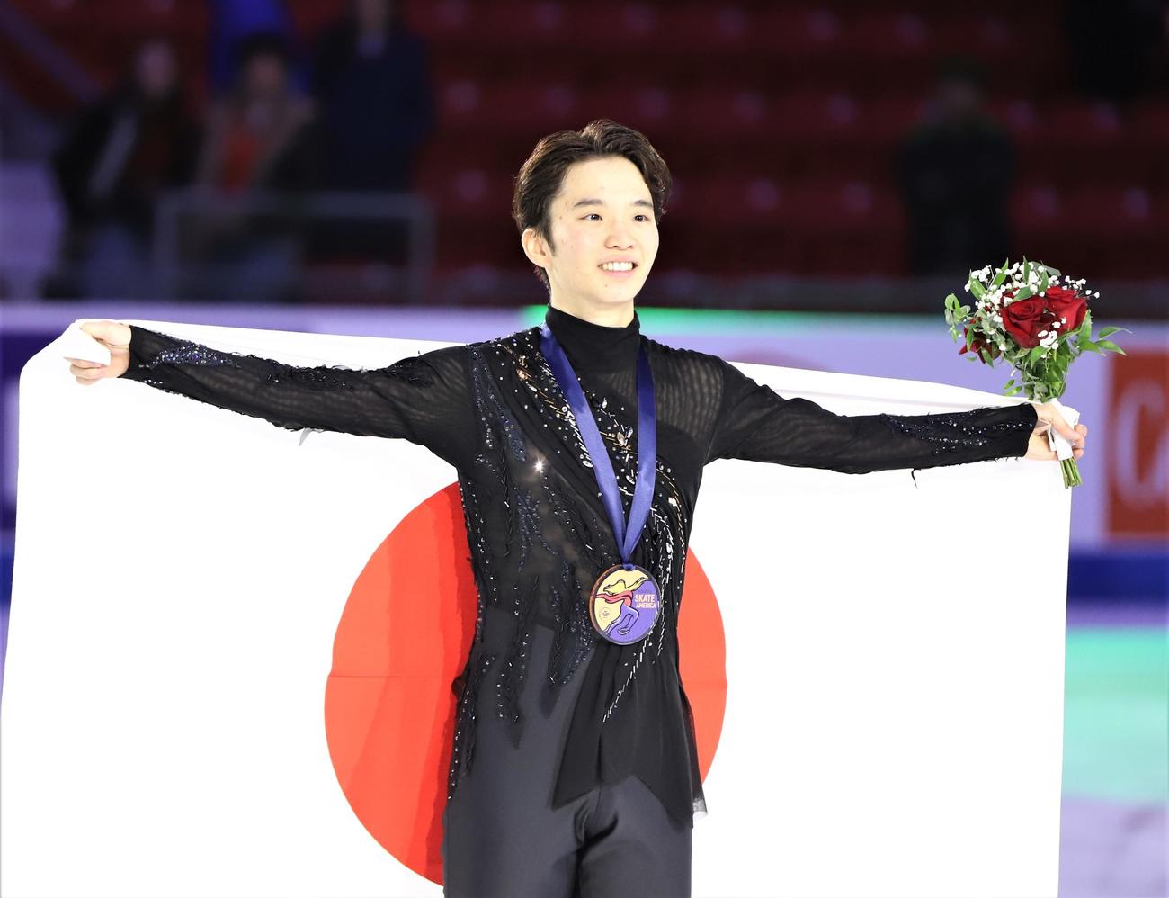 GPシリーズ・スケートアメリカ　男子で3位となった友野（撮影・藤塚大輔）