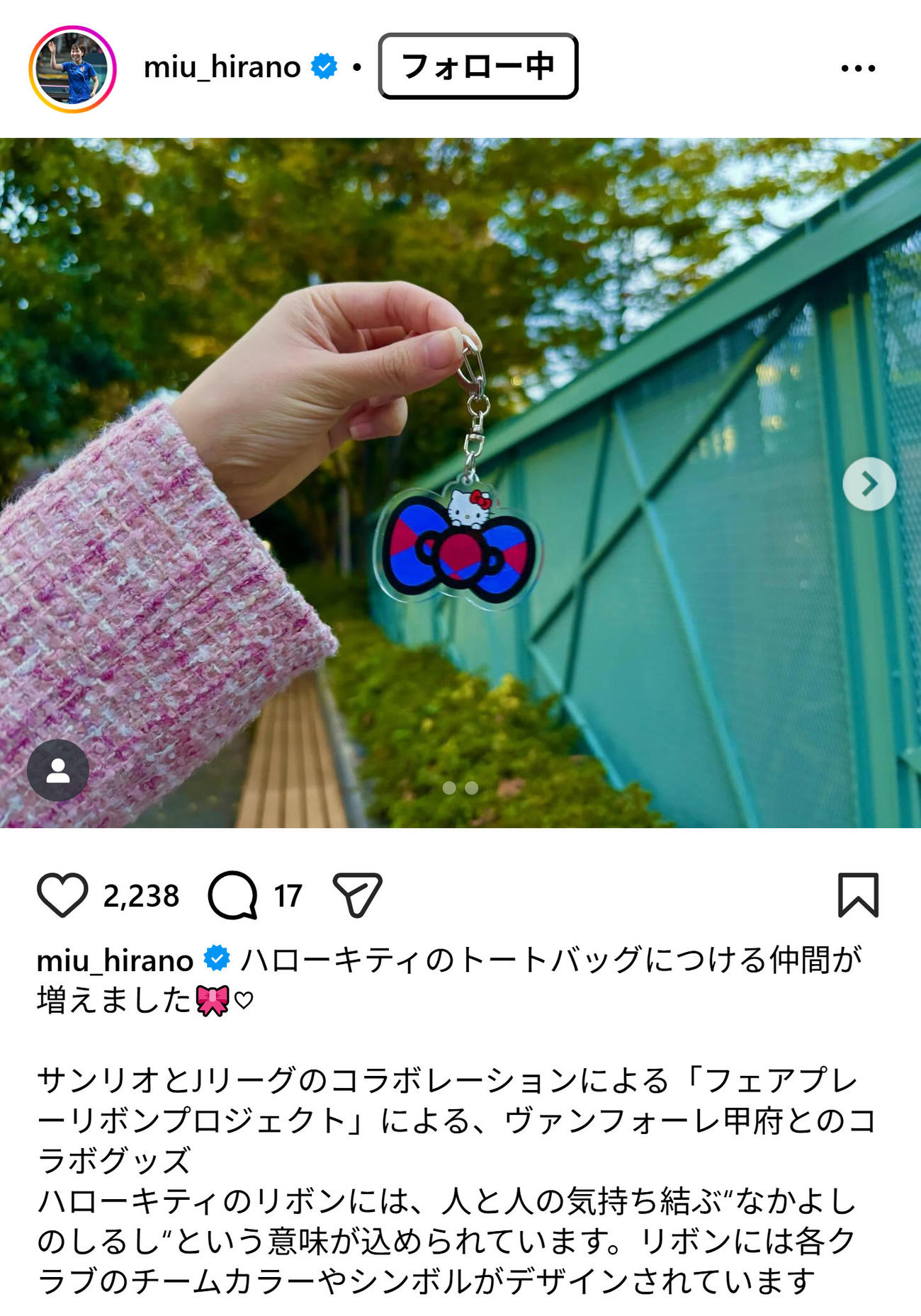 平野美宇のインスタグラムから
