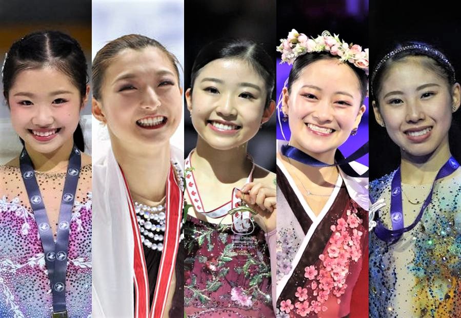 左からフィギュアスケート女子の中井、坂本、千葉、渡辺、住吉