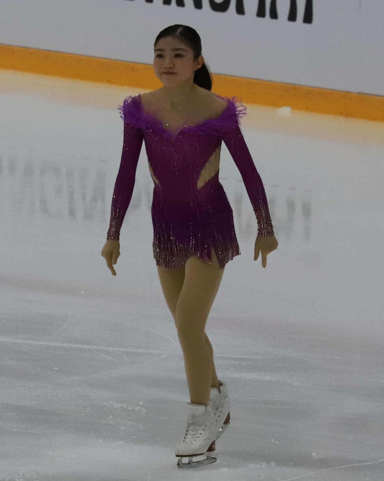 GPフィンランド大会女子SP　演技を終えてうなずく千葉百音（撮影・松本航）