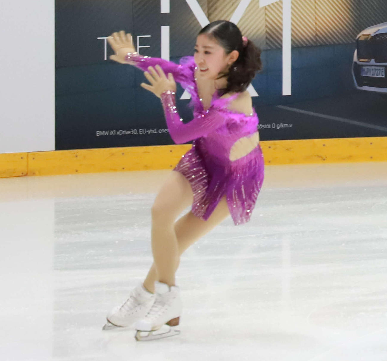 GPフィンランド大会女子SP　演技を披露する千葉百音（撮影・松本航）