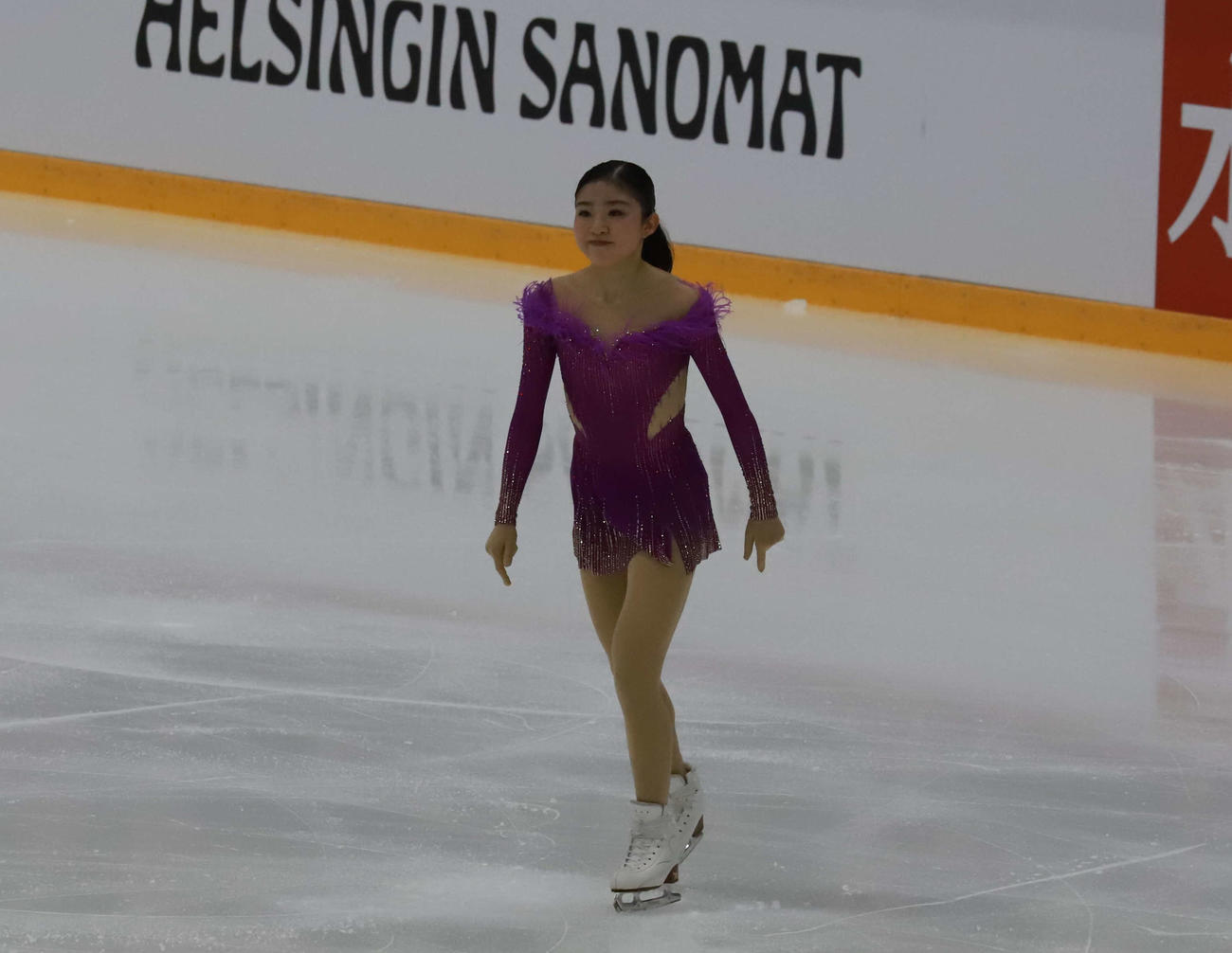 GPフィンランド大会女子SP　演技を終えてうなずく千葉百音（撮影・松本航）