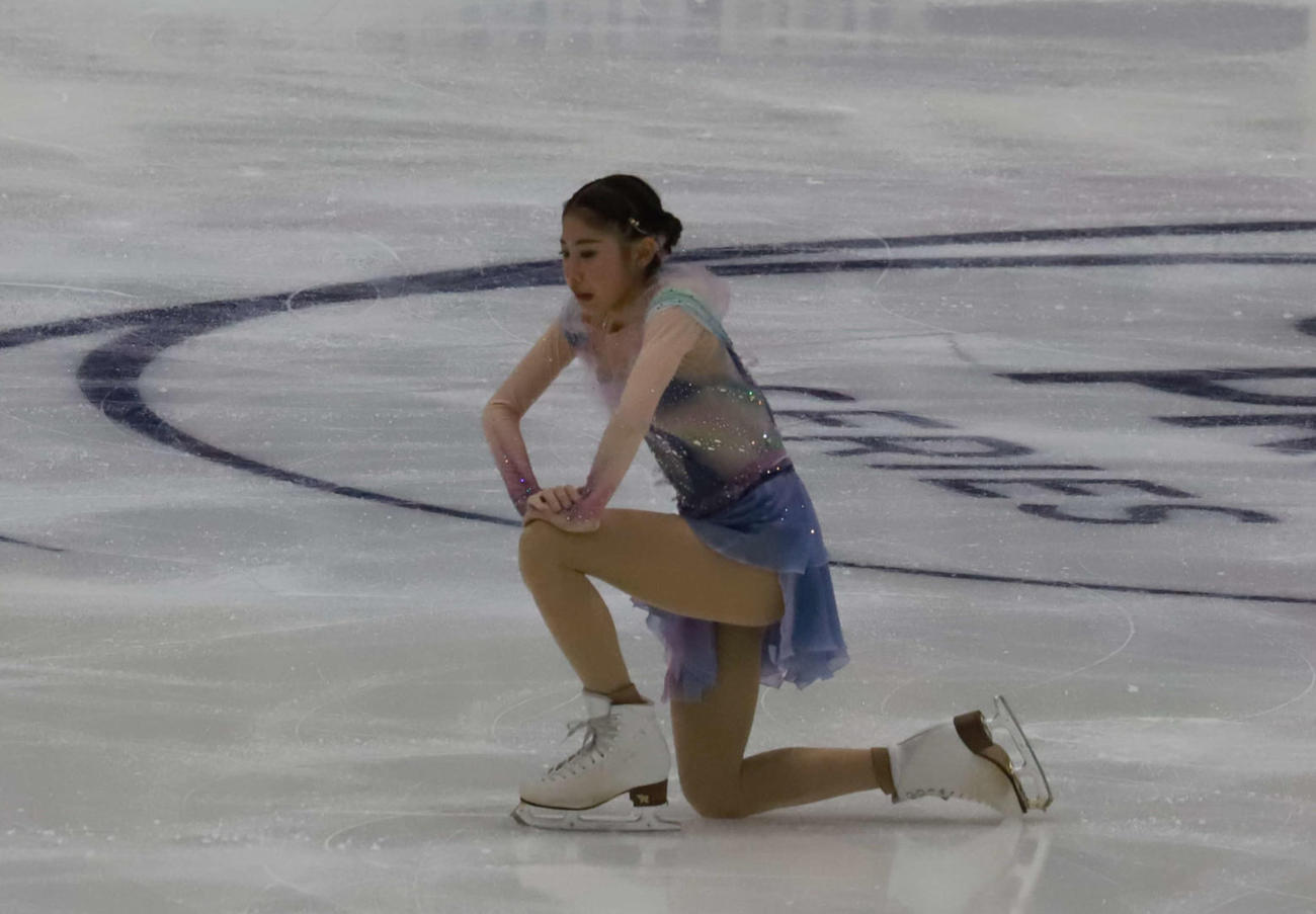 GPフィンランド大会女子SP　演技を終えて悔しがる住吉りをん（撮影・松本航）