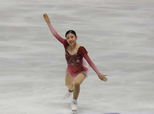 GPフィンランド大会女子フリー　演技する千葉百音（撮影・松本航）