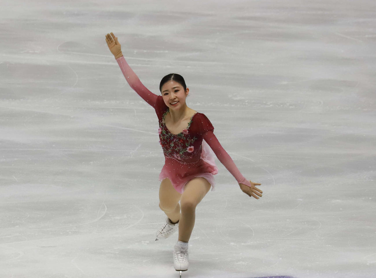 GPフィンランド大会女子フリー　演技する千葉百音（撮影・松本航）