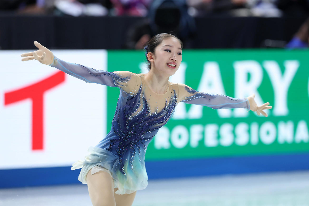 ジュニア女子SPで演技する岡田（撮影・前田充）