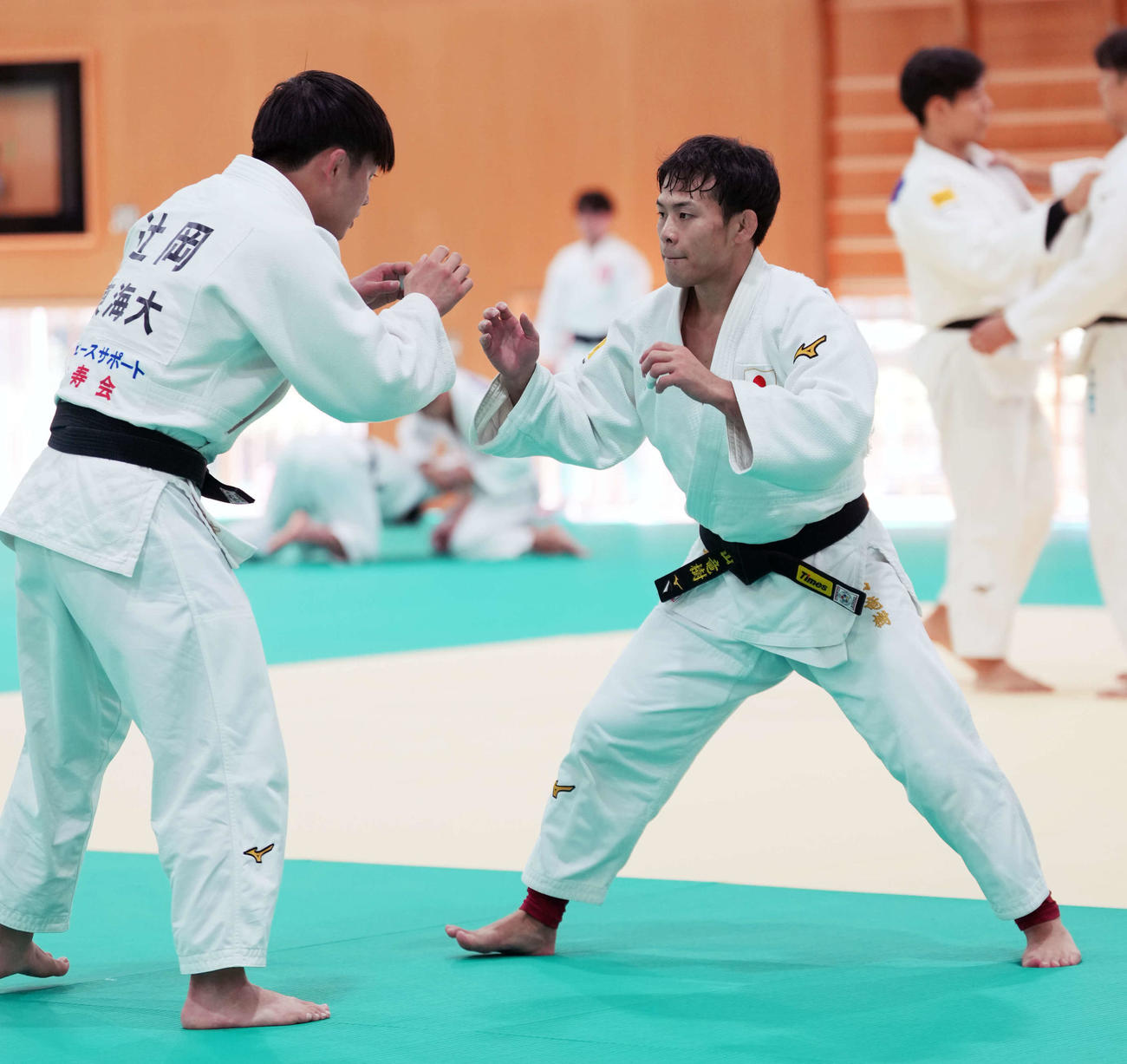 公開練習に臨む男子60キロ級の永山（右）（撮影・小島史椰）