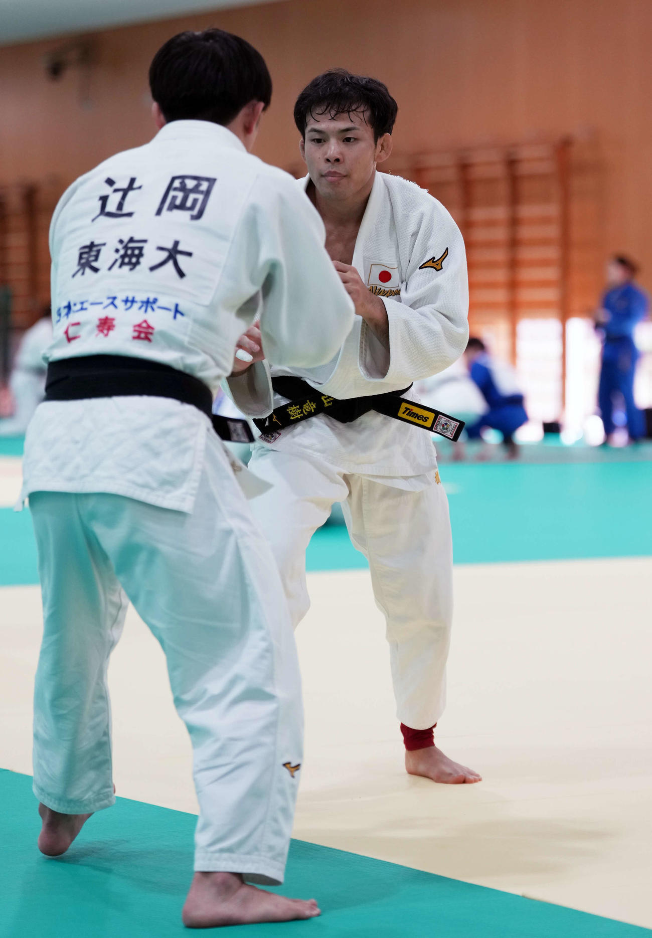 公開練習に臨む男子60キロ級の永山（右）（撮影・小島史椰）