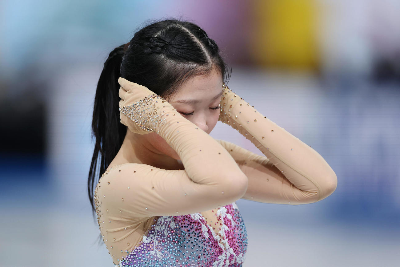 女子フリーに向け練習に臨む中井（撮影・前田充）