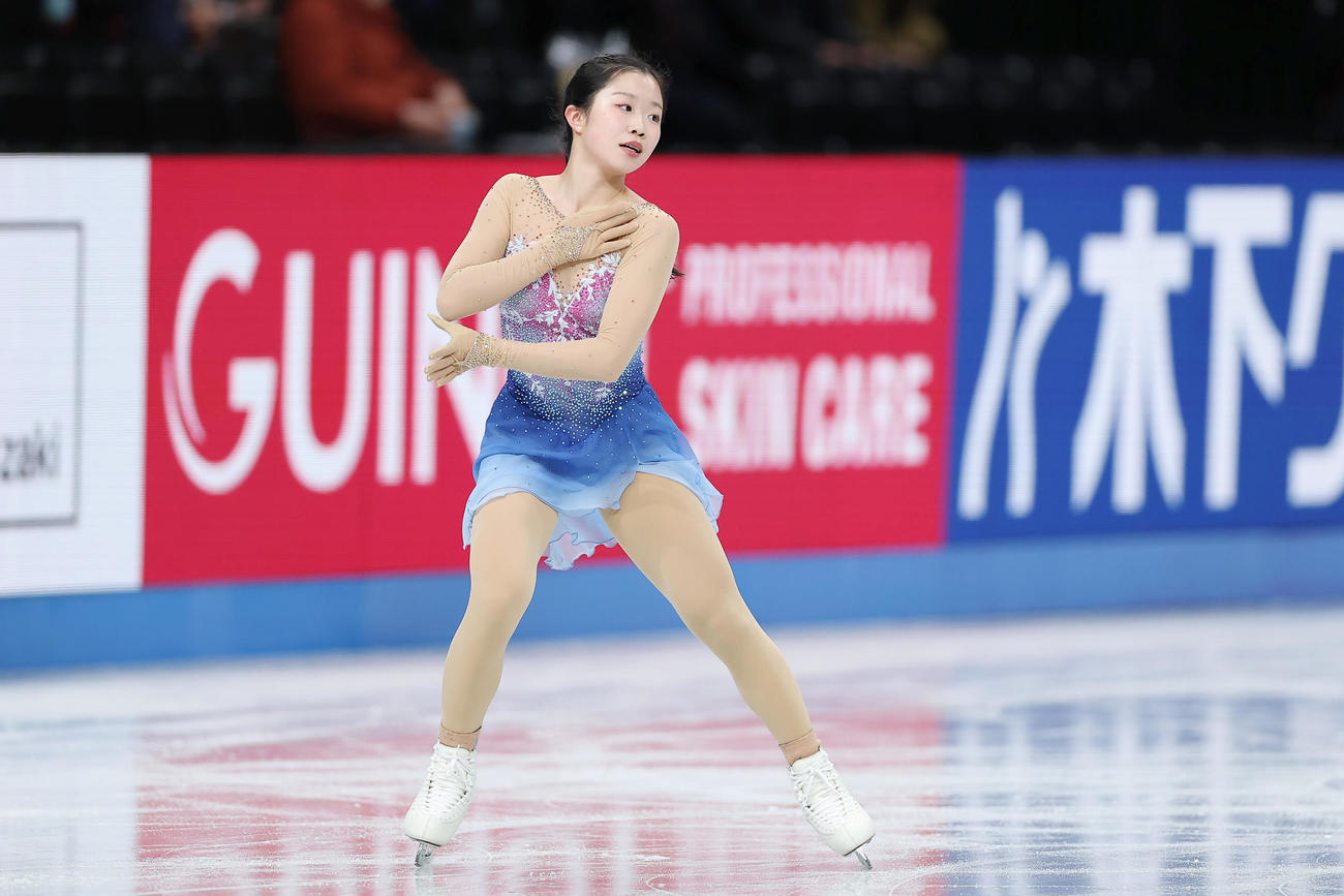 女子フリーに向け練習に臨む中井（撮影・前田充）