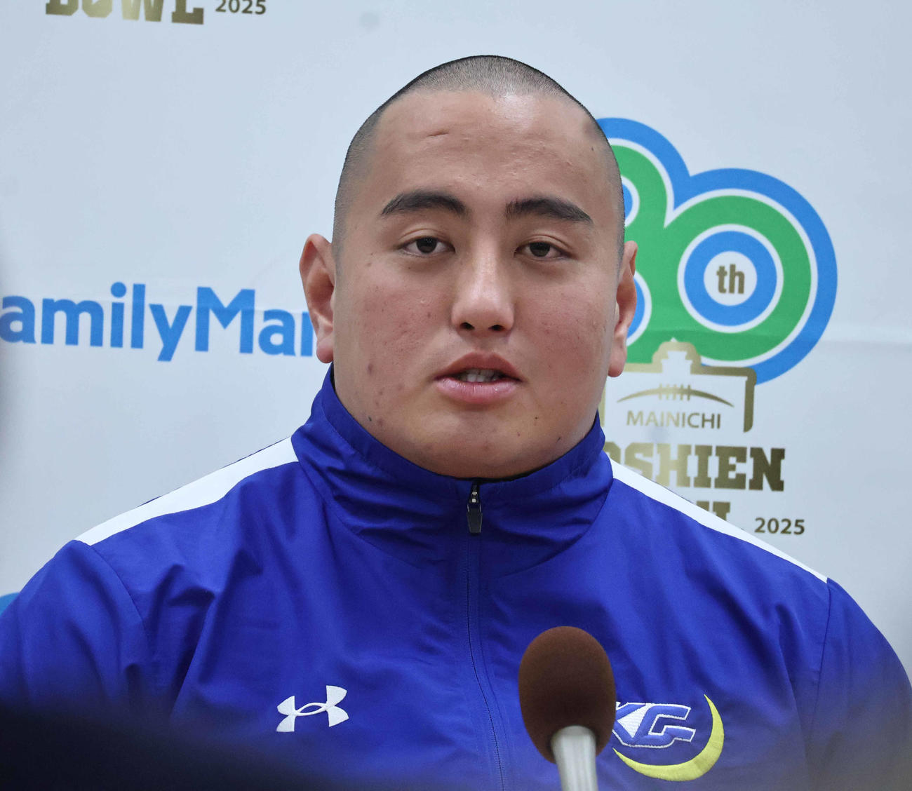 会見に出席した関学大の前田涼太主将（撮影・竹本穂乃加）