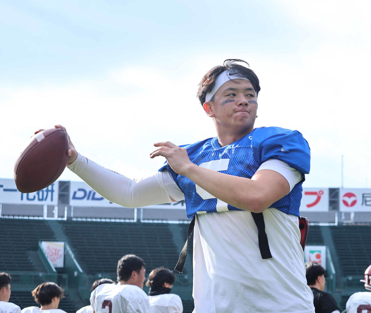 練習に励む立命大のQB竹田剛（撮影・竹本穂乃加）