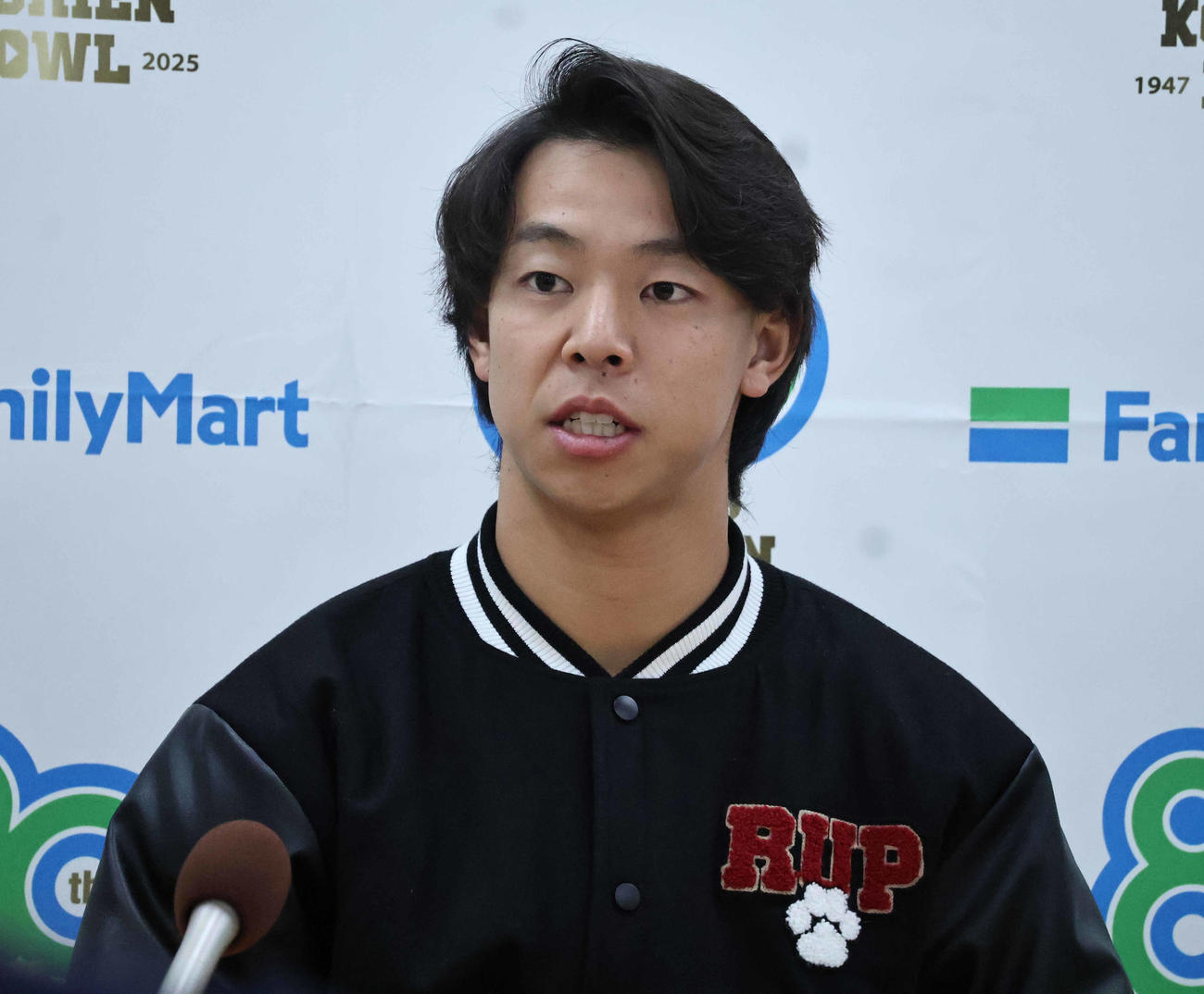 会見に出席した立命大の今田甚太郎主将（撮影・竹本穂乃加）