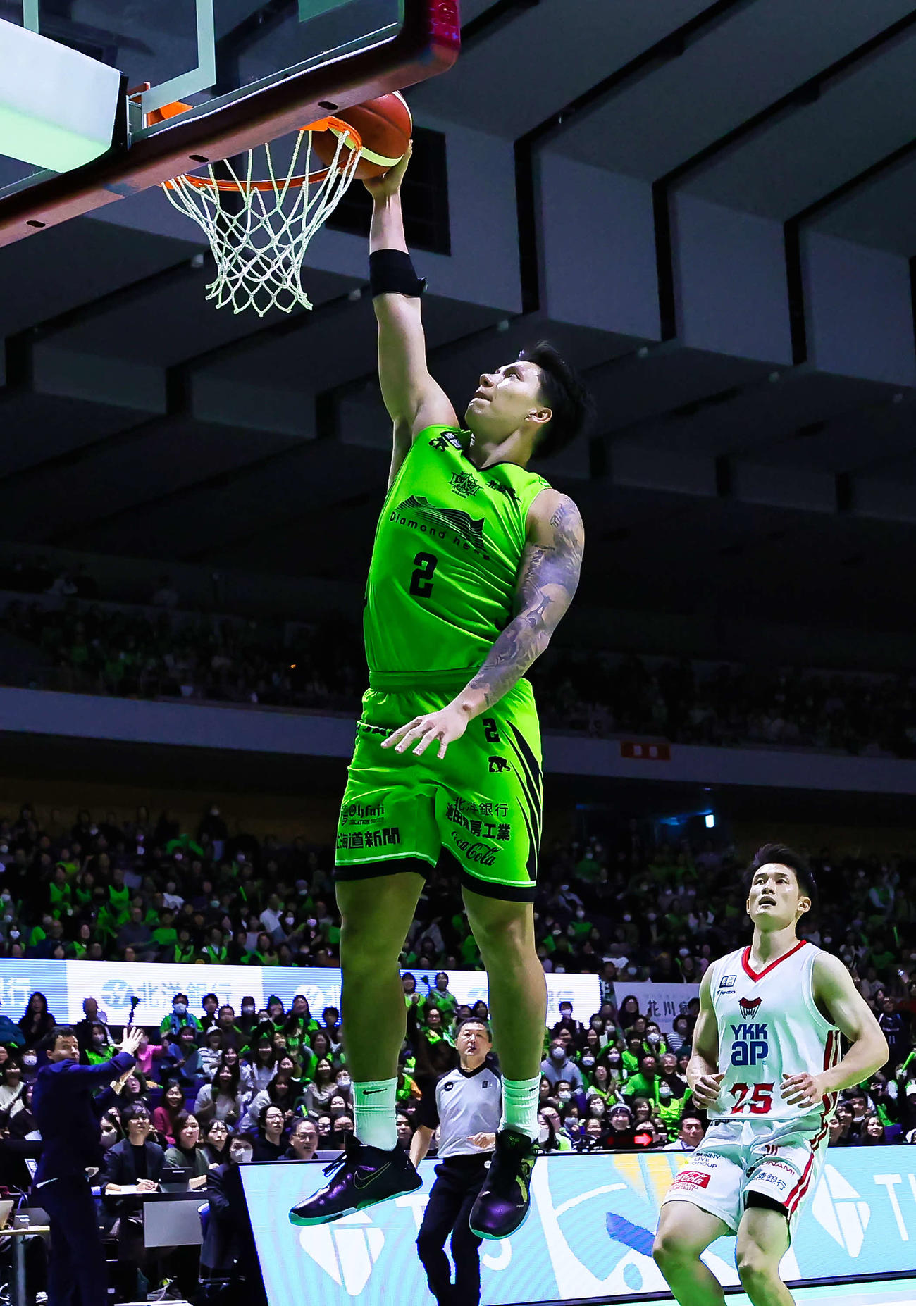 第4Q残り5秒で逆転勝利となるダンクシュートを決めたレバンガ北海道のラモス