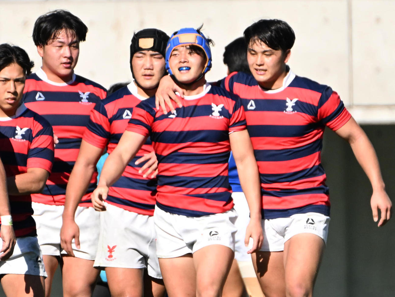京産大対東海大　後半、トライを決める京産大の太田陸斗（右から2人目）（撮影・石井愛子）