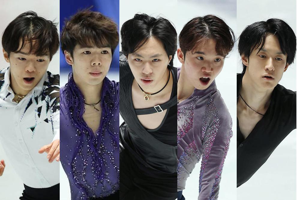 左からフィギュアスケート男子の鍵山、佐藤、三浦、友野、山本
