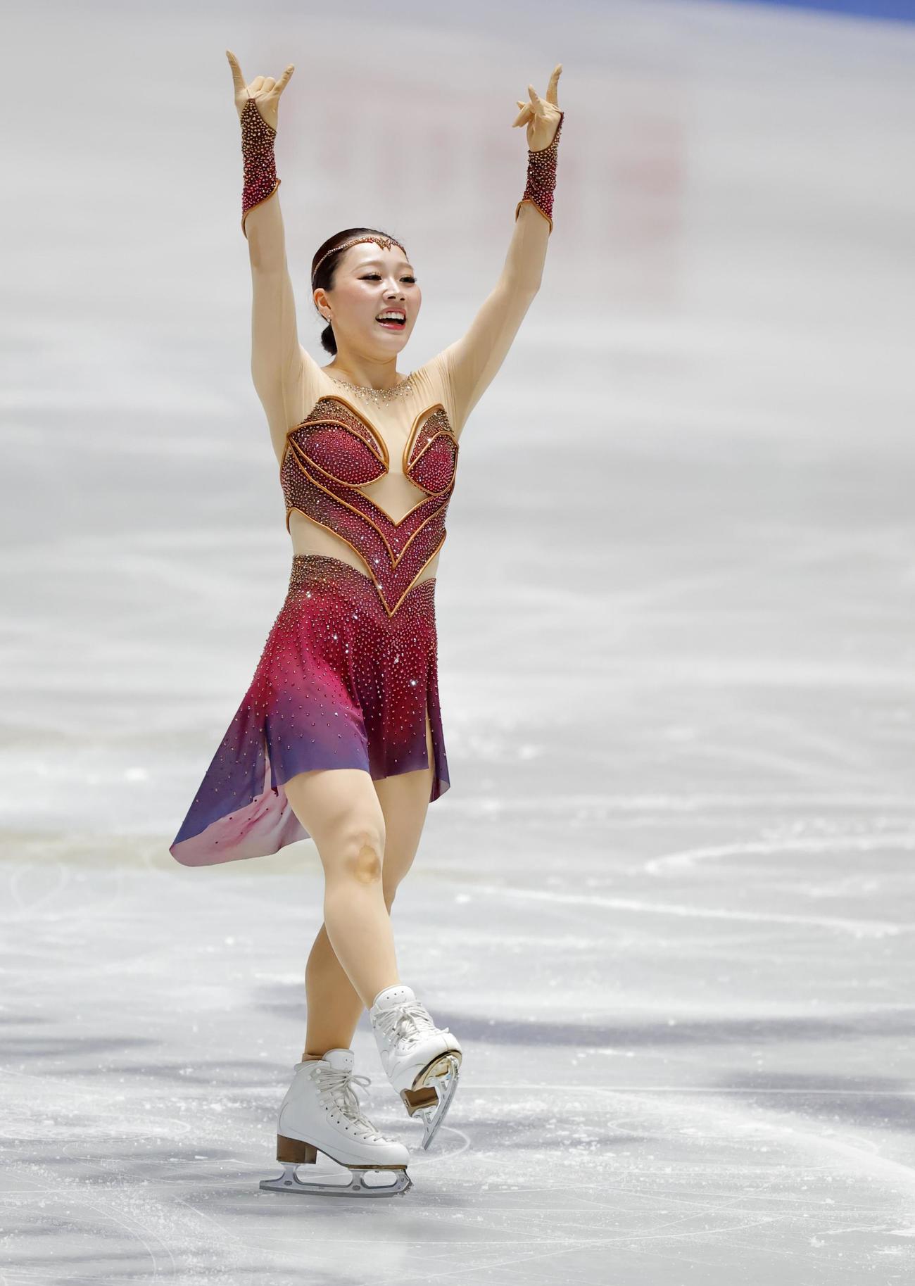 女子フリーの演技を終えた樋口新葉＝国立代々木競技場（共同）