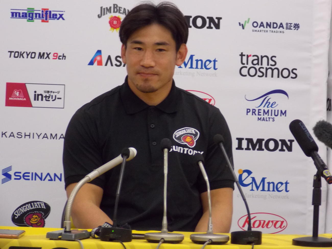 今季限りでの現役引退を表明し、思いを語る東京SG中村亮土（撮影・松本航）