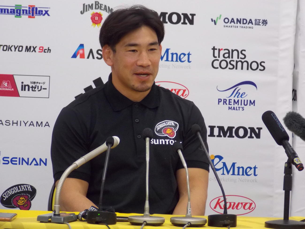 今季限りでの現役引退を表明し、思いを語る東京SG中村亮土（撮影・松本航）