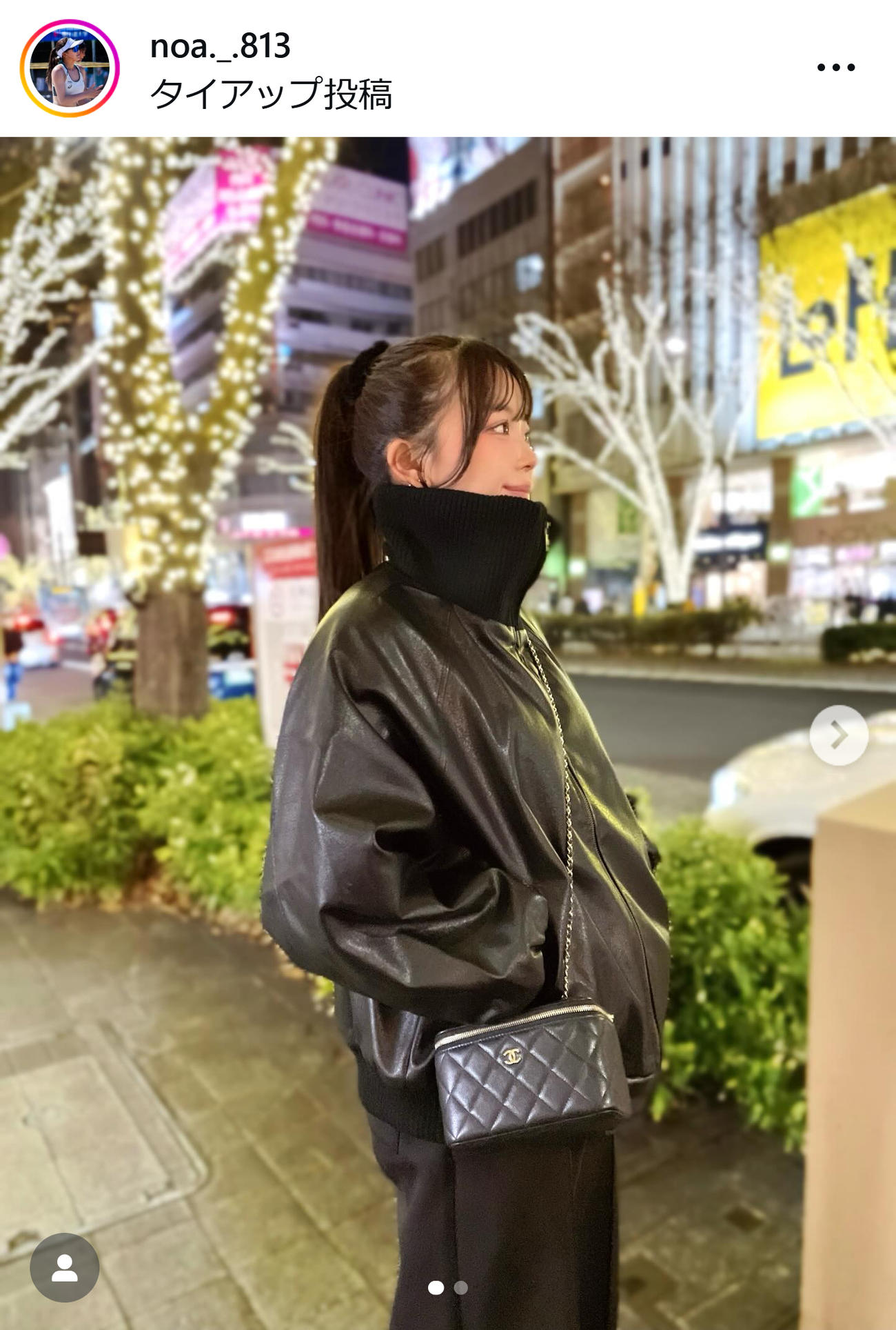 ブラックコーデの衣笠乃愛（衣笠乃愛のインスタグラムから）
