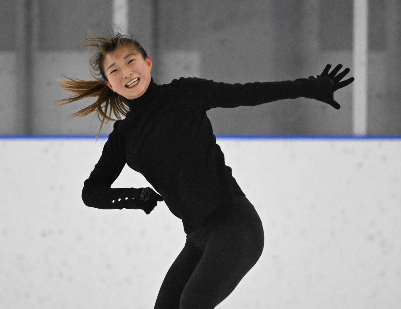 ミラノコルティナ五輪に向け、練習を公開した坂本花織（撮影・和賀正仁）