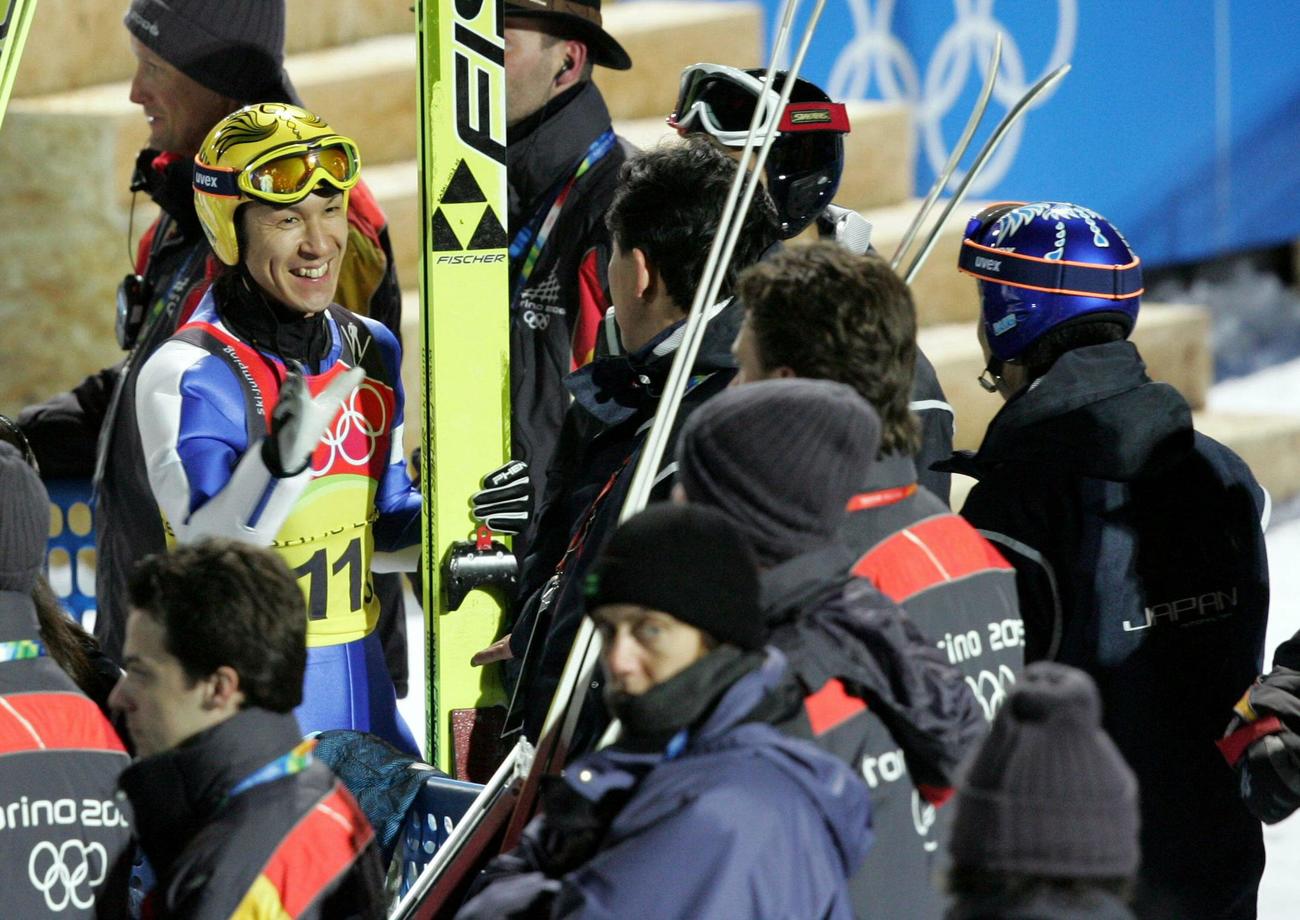 トリノ五輪ジャンプ団体2本目で130．5メートルを記録した葛西紀明（2006年2月）