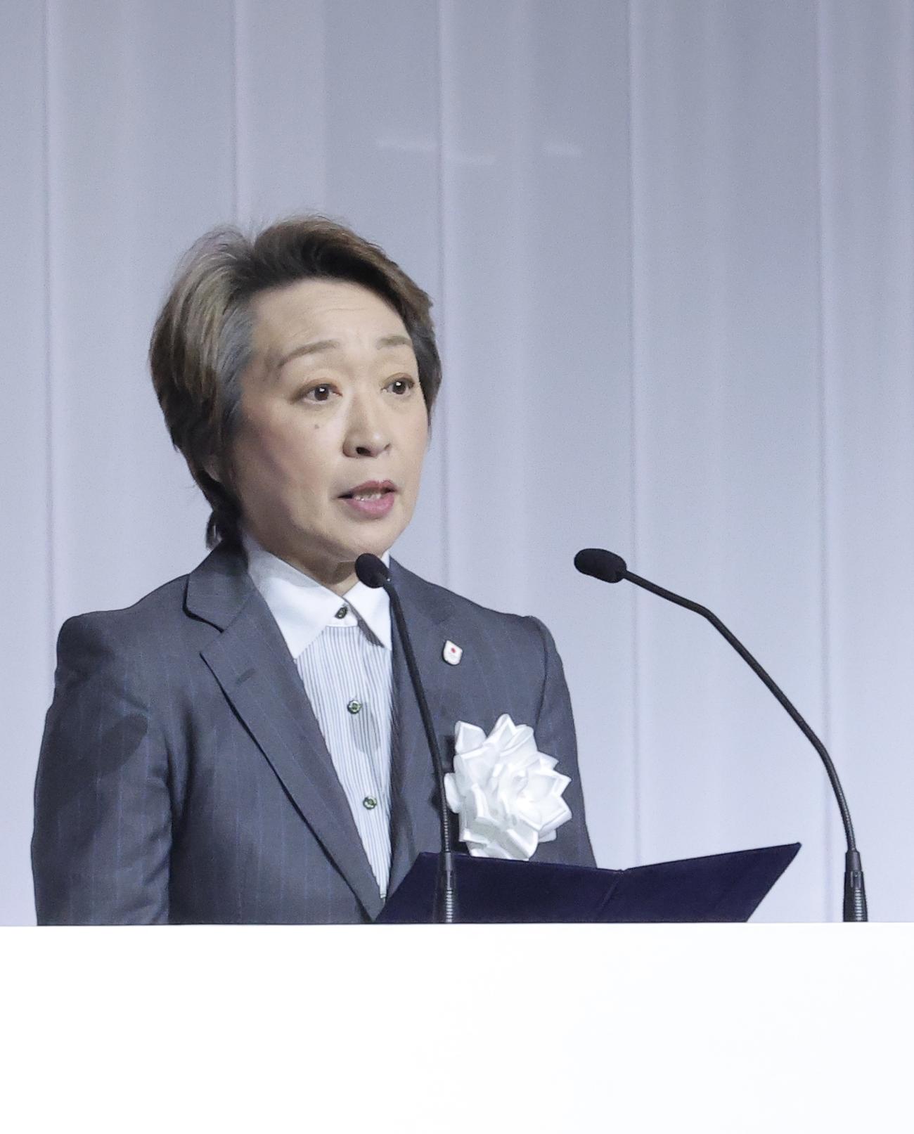 結団式であいさつするJOC橋本会長（撮影・河田真司）