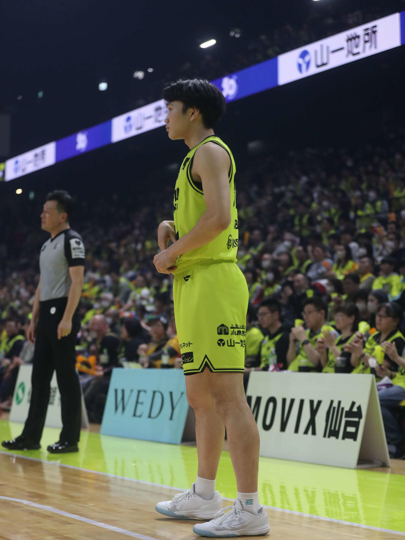 仙台対京都　コートインするB1仙台・阿部（2025年12月14日撮影）