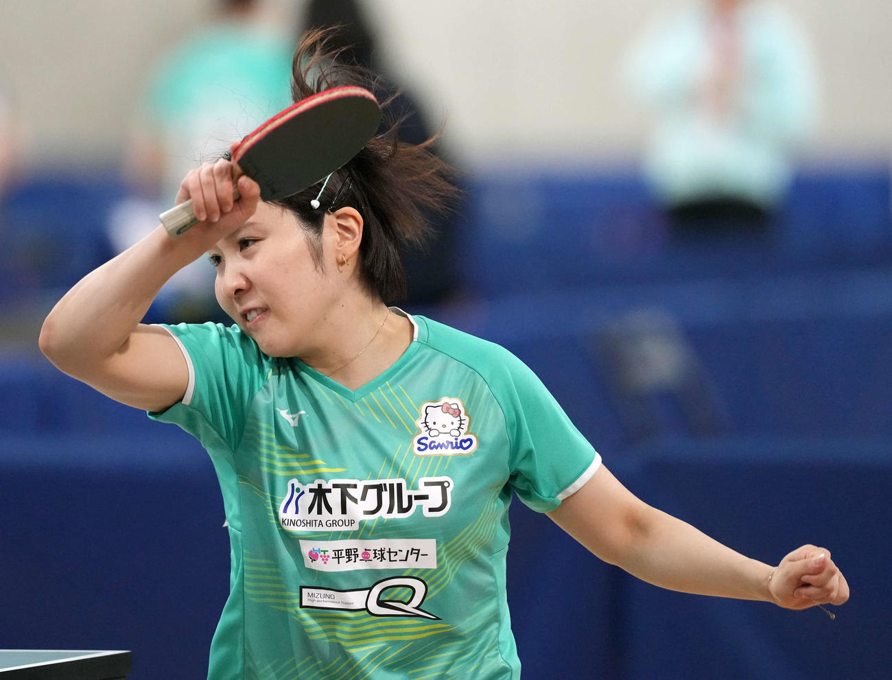 女子シングルス6回戦　佐藤瞳対平野美宇　打ち返す平野（撮影・小島史椰）